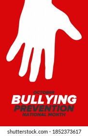 National Bullying Prevention Month in October. Annual nationwide campaign to keep all youth safe from bullying. Orange color. Poster, card, banner, background. Vector illustration