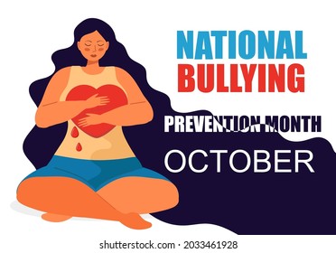 National Bullying Prevention month in October in USA. Victim scene in society. Stressed person in shame and hands with pointing finger. Concept of accusation in life, depression in work, in school.