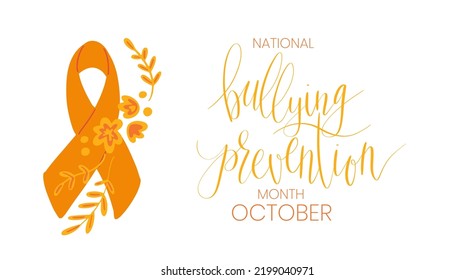 National Bullying Prevention Month October web banner. Orange support and awareness ribbon symbol. Vector illustration art