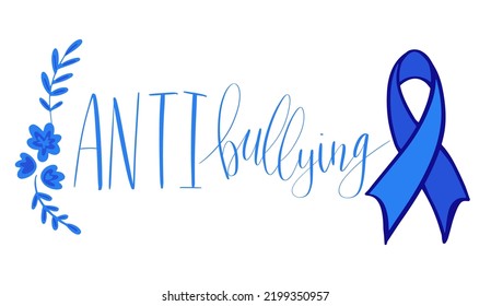 National Bullying Prevention Month October web banner. Blue support and awareness ribbon symbol. Vector illustration art