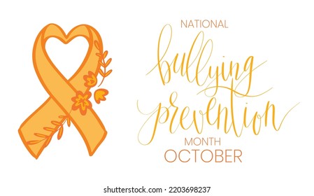 National Bullying Prevention Month October web banner. Orange support and awareness ribbon symbol. Vector illustration art