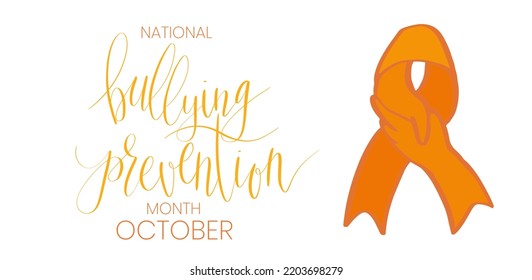 National Bullying Prevention Month October web banner. Orange support and awareness ribbon symbol. Vector illustration art