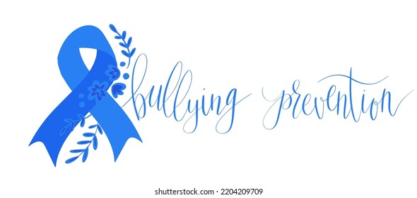National Bullying Prevention Month October web banner. Blue support and awareness ribbon symbol. Vector illustration art