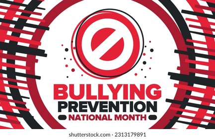 National Bullying Prevention Month in October. Annual nationwide campaign to keep all youth safe from bullying. Red color. Poster, card, banner, background. Vector illustration
