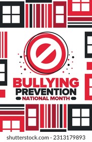 National Bullying Prevention Month in October. Annual nationwide campaign to keep all youth safe from bullying. Red color. Poster, card, banner, background. Vector illustration