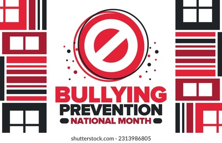 National Bullying Prevention Month in October. Annual nationwide campaign to keep all youth safe from bullying. Red color. Poster, card, banner, background. Vector illustration