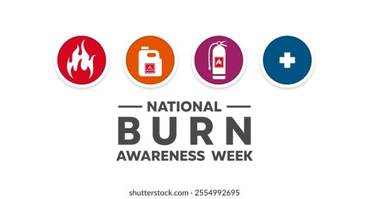 National Burn Awareness Week. Fire, gallon and more. Great for cards, banners, posters, social media and more. White background.