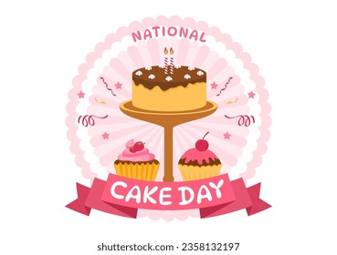 National Cake Day Vector Illustration on Holiday Celebrate November 26 with Sweet Bread in Flat Cartoon Pink Background Design Template