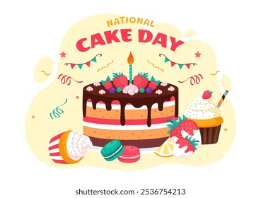 National Cake Day Vector Illustration Celebrating the Holiday on November 26, featuring a Variety of Delicious Sweet Breads and Cakes in a Background