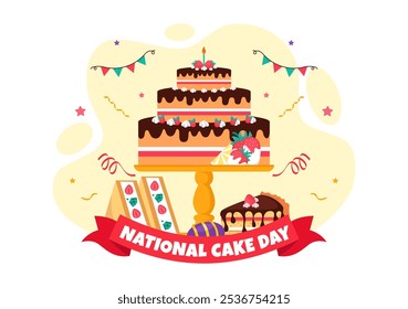 National Cake Day Vector Illustration Celebrating the Holiday on November 26, featuring a Variety of Delicious Sweet Breads and Cakes in a Background