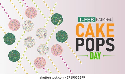 Día Nacional de los Pop de Pasteles Póster Anuncio y Plantilla de diseño de fondo con bolas de pastel en palos Ilustración de chispas mojadas de chocolate para la celebración de Festiva del postre del 1 de febrero