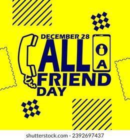 National Call a Friend Day event banner. A classic telephone receiver, digital smartphone and bold text on yellow background to celebrate on December 28