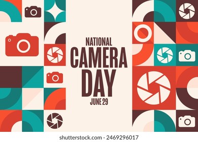Día Nacional de la Cámara. 29 de junio. Concepto de Festiva. Plantilla para fondo, Anuncio, tarjeta, cartel con inscripción de texto. Ilustración del Vector EPS10