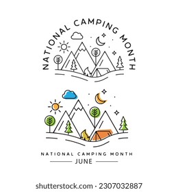 National camping month, vector, web banner, poster, card for social media.