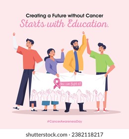 National Cancer awareness Day concept. Educate, Empower, Eradicate. Joining Hands to Eradicate Cancer: Our School's Pledge on this Day and Every Day.