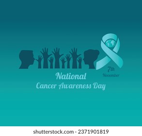 "National Cancer Awareness Day" design template good for celebration usage. Red, blue ribbon and text. cancer awareness ribbon. vector eps 10. flat design, flat illustration.
