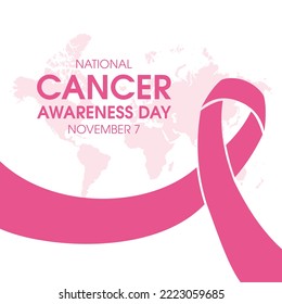 National Cancer Awareness Day on 7 November vector. Pink cancer awareness ribbon icon vector isolated on a white background. Important day