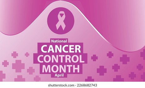 National Cancer Control Month Vector banner design in pink color pallet with cross icons pattern, cancer ribbon icon and typography. National Cancer Control Month takes part every year in April.