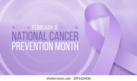 National Cancer Prevention Month concept. Banner with purple ribbon and text. Vector illustration.