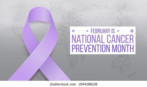 National Cancer Prevention Month concept. Banner with purple ribbon and text. Vector illustration.