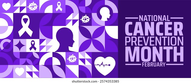 National Cancer Prevention Month geometric shape pattern background banner or poster design template. observed every year in February. Holiday concept. Use to any Template, card, poster, placard.