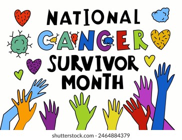 National cancer survivor month. Hope, support concept. Landscape poster, banner with creative lettering in colorful pop art style. Editable vector illustration isolated on a white background