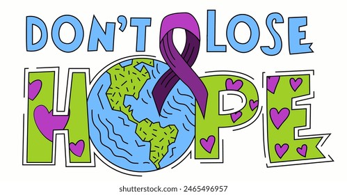 National cancer survivor month. Hope, support concept. Landscape poster, banner with creative lettering in colorful pop art style. Editable vector illustration isolated on a white background