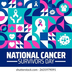 National Cancer Survivor Day Geometric shape background banner ou modelo de design de cartaz. observado todos os anos em junho. Conceito de férias. Use para qualquer modelo, cartão, cartaz, cartaz, modelo.