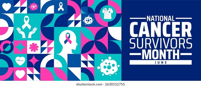 National Cancer Survivors Month Geometric shape pattern background banner or poster design template. observed every year in June. Holiday concept. Use to any Template, card, poster, placard, template.