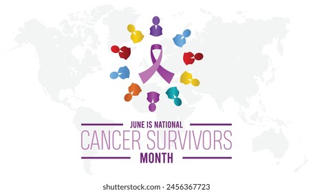 National Cancer Survivors Month observed every year in June. Template for background, banner, card, poster with text inscription.