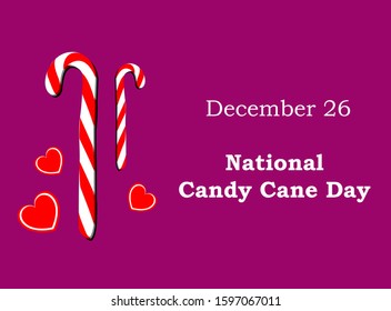 National Candy Cane Day with hearts on a pink background Poster. December 26 - Christmas Symbol stock image.