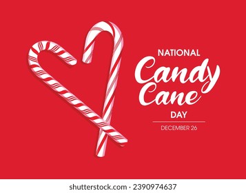 Ilustración vectorial del afiche del Día Nacional del Candy. Caña de caramelo en forma de corazón vector icono aislado en un fondo rojo. Dulce símbolo de navidad. 26 de diciembre cada año