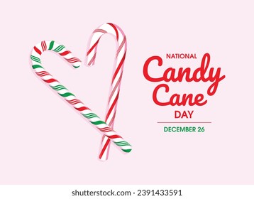 Ilustración vectorial del afiche del Día Nacional del Candy. Caña de caramelo en forma de corazón vector de icono aislado en un fondo rosado. Dulce símbolo de navidad. 26 de diciembre cada año