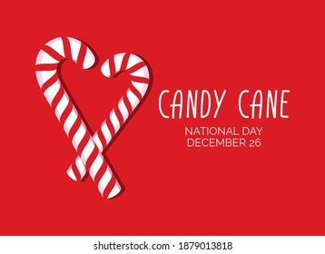 National Candy Cane Day vector. Candy cane heart shape icon isolated on a red background. Candy Cane Day Poster, December 26. Sweet Christmas symbol vector. Important day