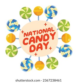 Plantilla de diseño de vectores del Día Nacional del Candy para uso de celebración. ilustración vectorial de caramelo. diseño de caramelos planos. vector eps 10.