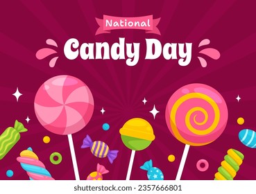 National Candy Day Vector Illustration with Different Types of Candies and Sweets in Flat Cartoon Hand Drawn Background Design Templates