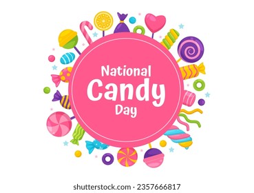 National Candy Day Vector Illustration with Different Types of Candies and Sweets in Flat Cartoon Hand Drawn Background Design Templates
