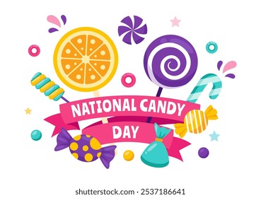 National Candy Day Vector Illustration on November 4, featuring a Variety of Colorful Candies and Sweets in a Flat Style Cartoon Background