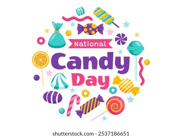 National Candy Day Vector Illustration on November 4, featuring a Variety of Colorful Candies and Sweets in a Flat Style Cartoon Background