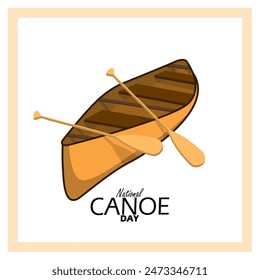 National Canoe Day event banner. A canoe with two paddlers in frame on white background to celebrate on June 26th