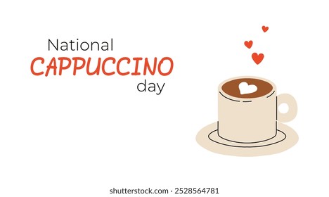 National Cappuccino Day banner. Vector flat cartoon illustration ideal for National Cappuccino Day celebration on november 8.