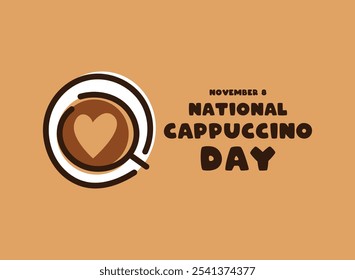 Dia Nacional do Cappuccino. 8 de novembro. Fundo castanho. Eps 10.