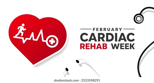 National Cardiac Rehab Week. Heart, people and stesthoscope. Suitable for cards, banners, posters, social media and more. White background. 