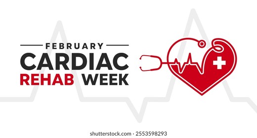 National Cardiac Rehab Week. Heart, stesthoscope and plus icon. Suitable for cards, banners, posters, social media and more. White background. 
