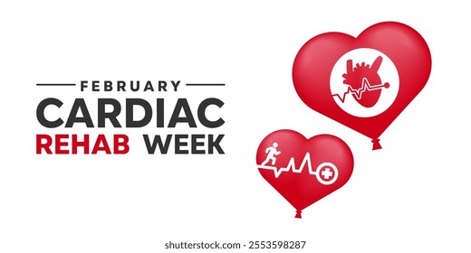 National Cardiac Rehab Week. Heartbeat, balloon and people. Suitable for cards, banners, posters, social media and more. White background. 