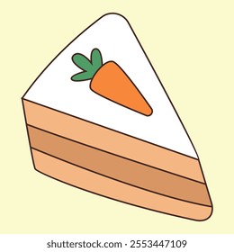 National Carrot Cake Day vector. Delicious slice of carrot cake on a plate icon vector. Piece of cake with carrot drawing.