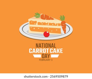 National Carrot Cake Day vector. Delicious slice of carrot cake on a plate icon vector. Piece of cake with carrot drawing. February 3.