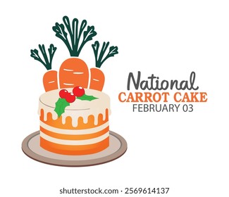 National Carrot Cake Day vector. Delicious slice of carrot cake on a plate icon vector. Piece of cake with carrot drawing. February 3.