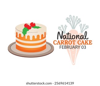 National Carrot Cake Day vector. Delicious slice of carrot cake on a plate icon vector. Piece of cake with carrot drawing. February 3.