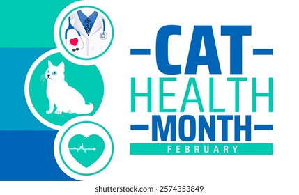 National Cat Health Month background banner or poster design template. observed every year in February. Holiday concept. Use to any Template, card, poster, placard, template.